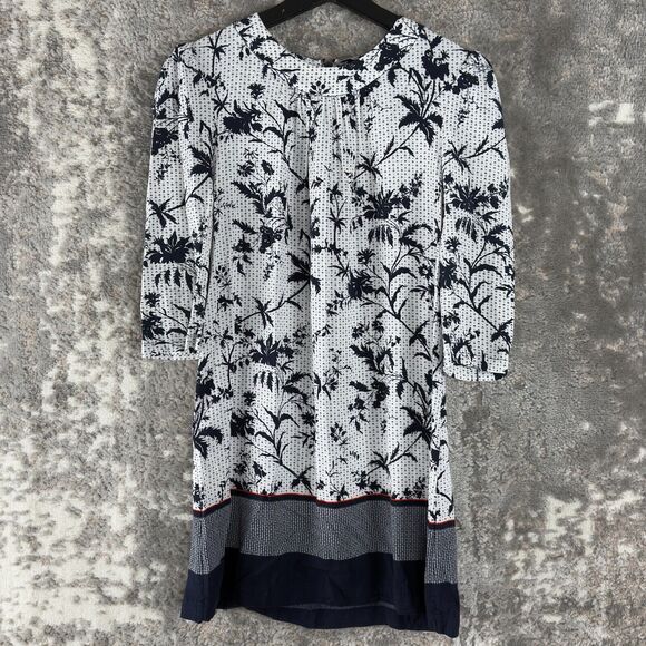 French Connection Size 10 Tropical Mini Shirt Dress White 3/4 Sleeve Zip - Picture 1 of 8